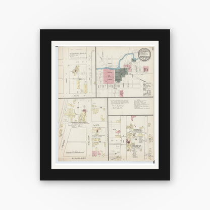 Old map wall art mockup — black gallery frame with white mat — Sanborn Fire Insurance Map from Wapakoneta, Auglaize County, Ohio (1885) - Complete Map Set