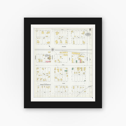 Old map wall art mockup — black gallery frame with white mat — Sanborn Fire Insurance Map from Calvert, Robertson County, Texas (1901), Sheet #0002