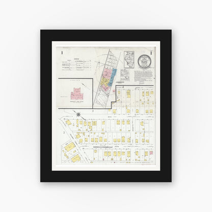 Old map wall art mockup — black gallery frame with white mat — Sanborn Fire Insurance Map from Dupo, Saint Clair County, Illinois (1928), Sheet #0001