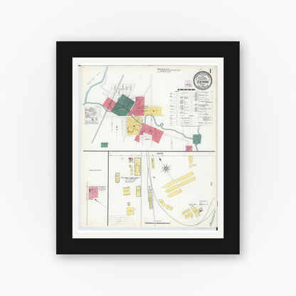 Old map wall art mockup — black gallery frame with white mat — Sanborn Fire Insurance Map from Sebewaing, Huron County, Michigan (1909) - Complete Map Set