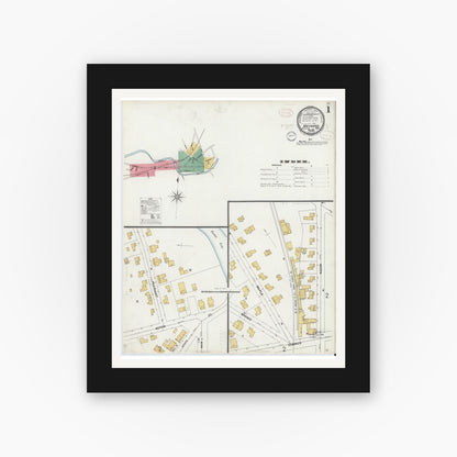 Old map wall art mockup — black gallery frame with white mat — Sanborn Fire Insurance Map from Maynard, Middlesex County, Massachusetts (1899) - Complete Map Set
