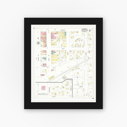Old map wall art mockup — black gallery frame with white mat — Sanborn Fire Insurance Map from Corning, Adams County, Iowa (1907), Sheet #0004