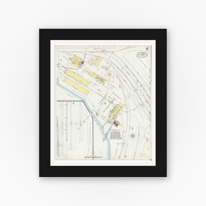 Old map wall art mockup — black gallery frame with white mat — Sanborn Fire Insurance Map from Orange, Orange County, Texas (1896), Sheet #0004