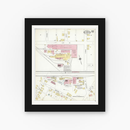 Old map wall art mockup — black gallery frame with white mat — Sanborn Fire Insurance Map from Waynesboro, Franklin County, Pennsylvania (1910), Sheet #0012