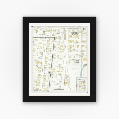 Old map wall art mockup — black gallery frame with white mat — Sanborn Fire Insurance Map from Lake Linden, Houghton County, Michigan (1917), Sheet #0010