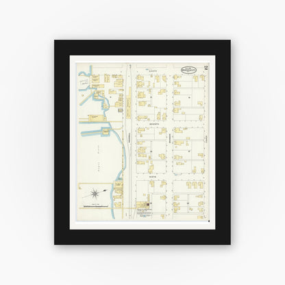 Old map wall art mockup — black gallery frame with white mat — Sanborn Fire Insurance Map from Morehead City, Carteret County, North Carolina (1908), Sheet #0002