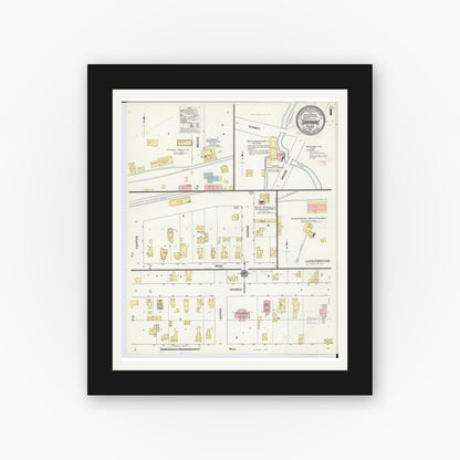Old map wall art mockup — black gallery frame with white mat — Sanborn Fire Insurance Map from Saranac, Ionia County, Michigan (1911) - Complete Map Set