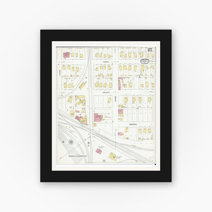 Old map wall art mockup — black gallery frame with white mat — Sanborn Fire Insurance Map from Danville, Vermilion County, Illinois (1909), Sheet #0027