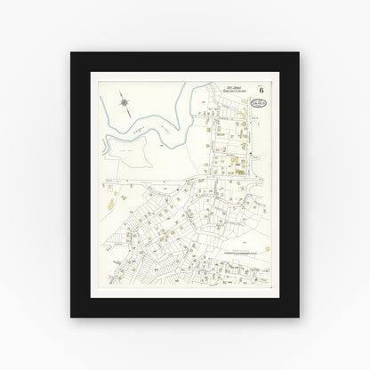 Old map wall art mockup — black gallery frame with white mat — Sanborn Fire Insurance Map from Saugus, Essex County, Massachusetts (1922), Sheet #0006