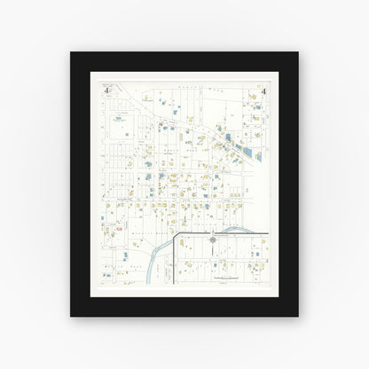 Old map wall art mockup — black gallery frame with white mat — Sanborn Fire Insurance Map from Mason, Mason County, Texas (1936), Sheet #0004
