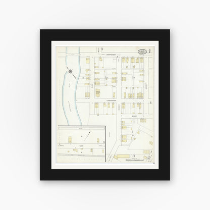 Old map wall art mockup — black gallery frame with white mat — Sanborn Fire Insurance Map from Duryea, Luzerne County, Pennsylvania (1914), Sheet #0007