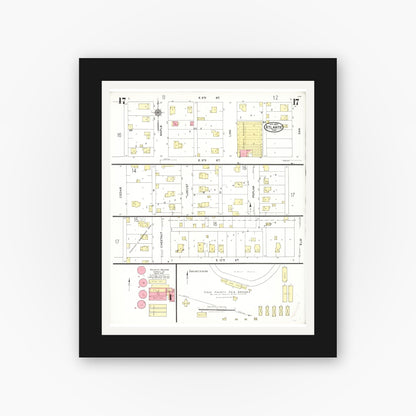 Old map wall art mockup — black gallery frame with white mat — Sanborn Fire Insurance Map from Atlantic, Cass County, Iowa (1923), Sheet #0017
