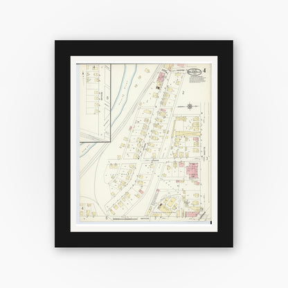 Old map wall art mockup — black gallery frame with white mat — Sanborn Fire Insurance Map from Nelsonville, Athens County, Ohio (1914), Sheet #0004