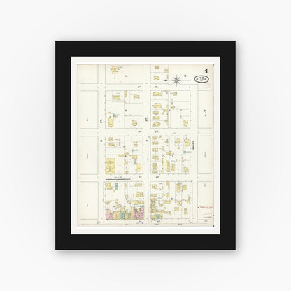Old map wall art mockup — black gallery frame with white mat — Sanborn Fire Insurance Map from Dixon, Solano County, California (1891), Sheet #0004