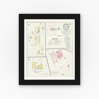 Old map wall art mockup — black gallery frame with white mat — Sanborn Fire Insurance Map from Dalton, Wayne County, Ohio (1929) - Complete Map Set