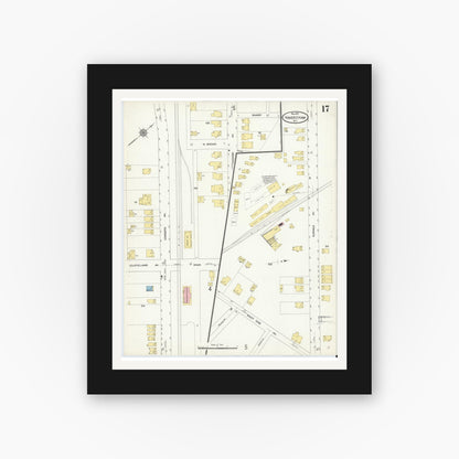 Old map wall art mockup — black gallery frame with white mat — Sanborn Fire Insurance Map from Haverstraw, Rockland County, New York (1910), Sheet #0017