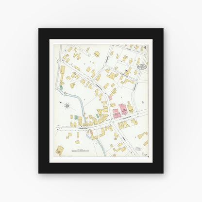 Old map wall art mockup — black gallery frame with white mat — Sanborn Fire Insurance Map from Weymouth, Norfolk County, Massachusetts (1899), Sheet #0004