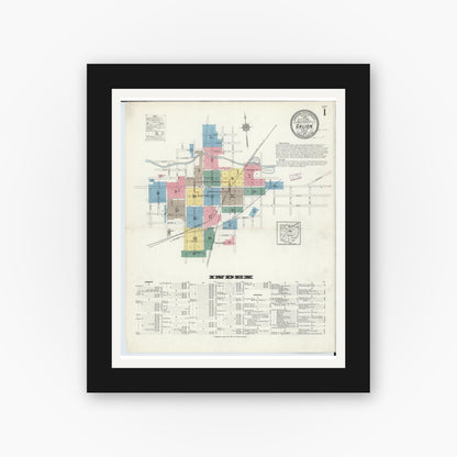 Old map wall art mockup — black gallery frame with white mat — Sanborn Fire Insurance Map from Galion, Crawford County, Ohio (1913) - Complete Map Set