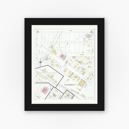 Old map wall art mockup — black gallery frame with white mat — Sanborn Fire Insurance Map from Le Roy, Mower County, Minnesota (1927), Sheet #0003