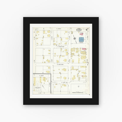 Old map wall art mockup — black gallery frame with white mat — Sanborn Fire Insurance Map from Victoria, Victoria County, Texas (1912), Sheet #0008