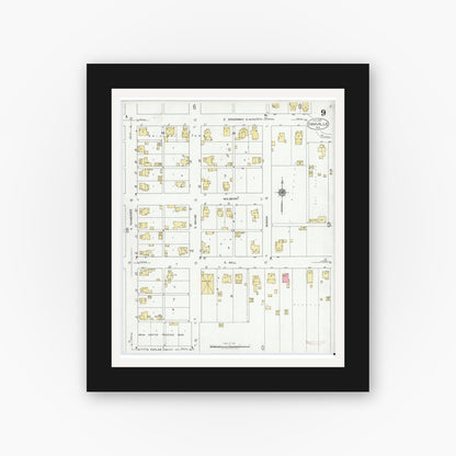 Old map wall art mockup — black gallery frame with white mat — Sanborn Fire Insurance Map from Danville, Hendricks County, Indiana (1920), Sheet #0009