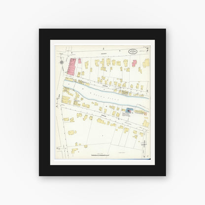 Old map wall art mockup — black gallery frame with white mat — Sanborn Fire Insurance Map from Adams, Jefferson County, New York (1911), Sheet #0007