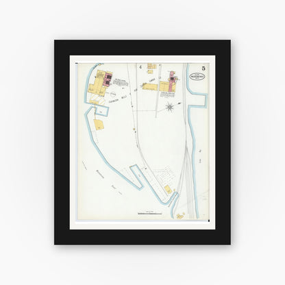 Old map wall art mockup — black gallery frame with white mat — Sanborn Fire Insurance Map from Menominee, Menominee County, Michigan (1901), Sheet #0005
