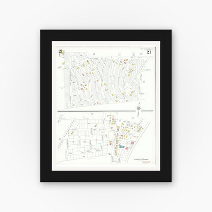Old map wall art mockup — black gallery frame with white mat — Sanborn Fire Insurance Map from Port Washington, Nassau County, New York (1931), Sheet #0021