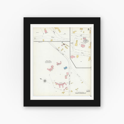 Old map wall art mockup — black gallery frame with white mat — Sanborn Fire Insurance Map from Groton, Middlesex County, Massachusetts (1906), Sheet #0005