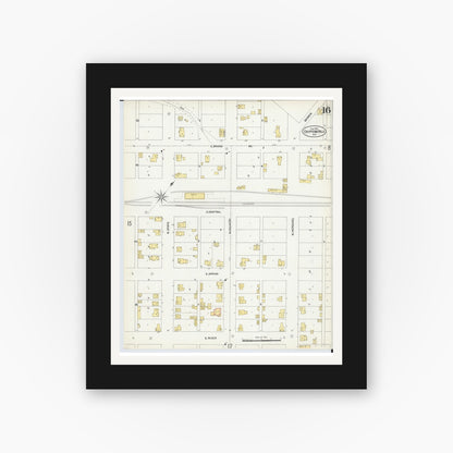 Old map wall art mockup — black gallery frame with white mat — Sanborn Fire Insurance Map from Chippewa Falls, Chippewa County, Wisconsin (1903), Sheet #0016