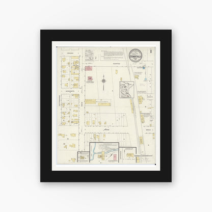 Old map wall art mockup — black gallery frame with white mat — Sanborn Fire Insurance Map from Stewartville, Olmsted County, Minnesota (1915) - Complete Map Set