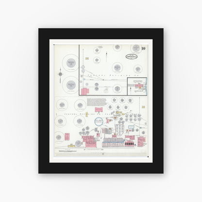 Old map wall art mockup — black gallery frame with white mat — Sanborn Fire Insurance Map from Lawrenceville, Lawrence County, Illinois (1918), Sheet #0010