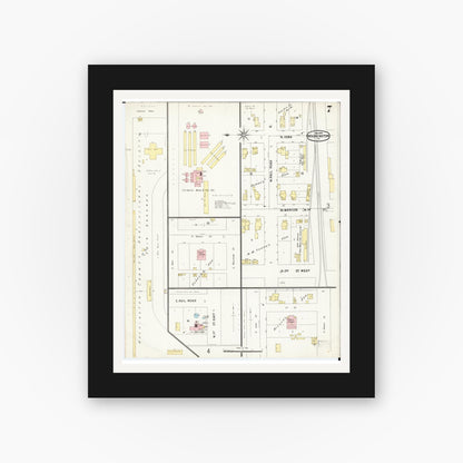 Old map wall art mockup — black gallery frame with white mat — Sanborn Fire Insurance Map from Washington, Washington County, Iowa (1897), Sheet #0007