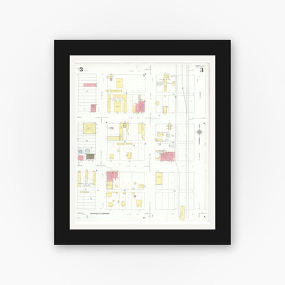 Old map wall art mockup — black gallery frame with white mat — Sanborn Fire Insurance Map from Lamesa, Dawson County, Texas (1932), Sheet #0003