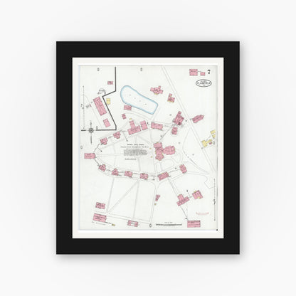 Old map wall art mockup — black gallery frame with white mat — Sanborn Fire Insurance Map from Plainfield, Hendricks County, Indiana (1920), Sheet #0007