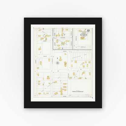 Old map wall art mockup — black gallery frame with white mat — Sanborn Fire Insurance Map from Stillwater, Washington County, Minnesota (1904), Sheet #0021