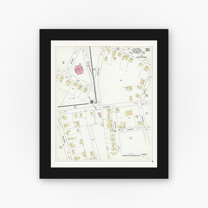 Old map wall art mockup — black gallery frame with white mat — Sanborn Fire Insurance Map from Chicopee, Hampden County, Massachusetts (1910), Sheet #0025