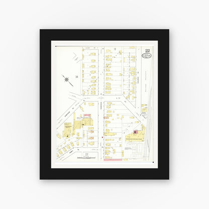 Old map wall art mockup — black gallery frame with white mat — Sanborn Fire Insurance Map from Clinton, Clinton County, Iowa (1917), Sheet #0022