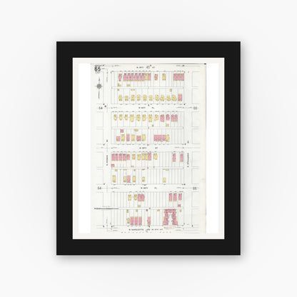 Old map wall art mockup — black gallery frame with white mat — Sanborn Fire Insurance Map from Chicago, Cook County, Illinois (1920), Sheet #0065