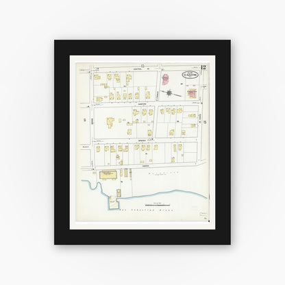 Old map wall art mockup — black gallery frame with white mat — Sanborn Fire Insurance Map from Saint Augustine, Saint John's County, Florida (1910), Sheet #0012