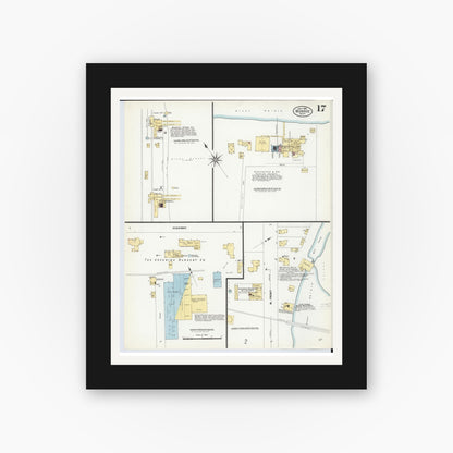 Old map wall art mockup — black gallery frame with white mat — Sanborn Fire Insurance Map from Monroe, Monroe County, Michigan (1908), Sheet #0017