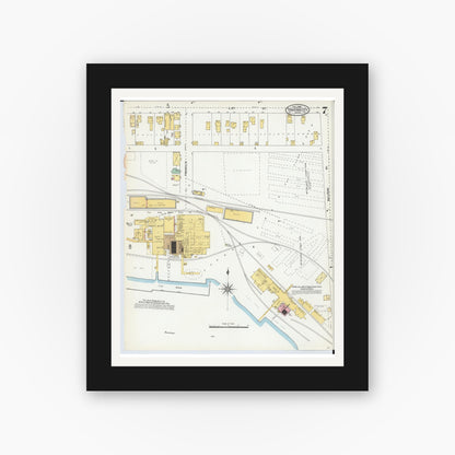 Old map wall art mockup — black gallery frame with white mat — Sanborn Fire Insurance Map from Traverse City, Grand Traverse County, Michigan (1904), Sheet #0007