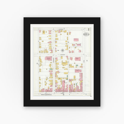 Old map wall art mockup — black gallery frame with white mat — Sanborn Fire Insurance Map from Washington, Washington County, Pennsylvania (1900), Sheet #0007