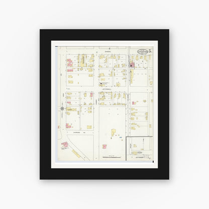 Old map wall art mockup — black gallery frame with white mat — Sanborn Fire Insurance Map from Germantown, Montgomery County, Ohio (1912), Sheet #0005