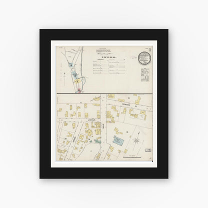 Old map wall art mockup — black gallery frame with white mat — Sanborn Fire Insurance Map from Monson, Hampden County, Massachusetts (1887) - Complete Map Set
