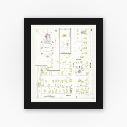 Old map wall art mockup — black gallery frame with white mat — Sanborn Fire Insurance Map from Eldora, Hardin County, Iowa (1900), Sheet #0003
