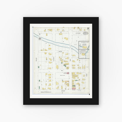 Old map wall art mockup — black gallery frame with white mat — Sanborn Fire Insurance Map from Bellevue, Eaton County, Michigan (1901), Sheet #0003