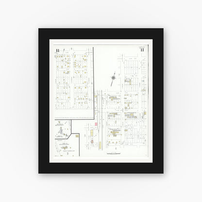 Old map wall art mockup — black gallery frame with white mat — Sanborn Fire Insurance Map from Lamesa, Dawson County, Texas (1939), Sheet #0011