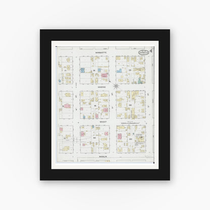Old map wall art mockup — black gallery frame with white mat — Sanborn Fire Insurance Map from La Salle, La Salle County, Illinois (1888), Sheet #0004