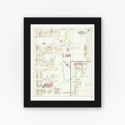 Old map wall art mockup — black gallery frame with white mat — Sanborn Fire Insurance Map from Brownsville, Cameron County, Texas (1914), Sheet #0008